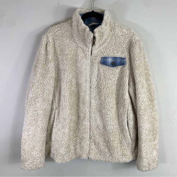 Pendleton Women’s Cream Blue Plaid Accent Fuzzy Full Zip Teddy Jacket XL - Picture 3 of 15